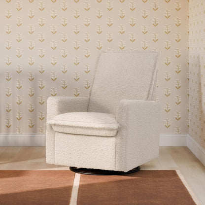 Cali Pillowback Swivel Glider in Performance Plastic Cream Eco-Weave, Water Repellent & Stain Resistant, Greenguard Gold and CertiPUR-US Certified