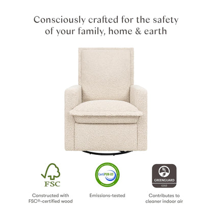 Cali Pillowback Swivel Glider in Performance Plastic Cream Eco-Weave, Water Repellent & Stain Resistant, Greenguard Gold and CertiPUR-US Certified