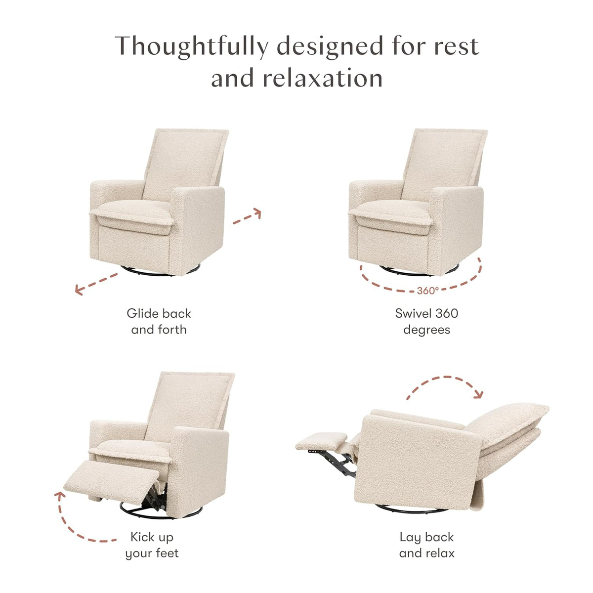 Cali Pillowback Swivel Glider in Performance Plastic Cream Eco-Weave, Water Repellent & Stain Resistant, Greenguard Gold and CertiPUR-US Certified