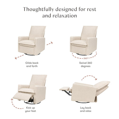 Cali Pillowback Swivel Glider in Performance Plastic Cream Eco-Weave, Water Repellent & Stain Resistant, Greenguard Gold and CertiPUR-US Certified
