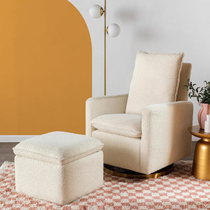 Cali Pillowback Swivel Glider in Performance Plastic Cream Eco-Weave, Water Repellent & Stain Resistant, Greenguard Gold and CertiPUR-US Certified