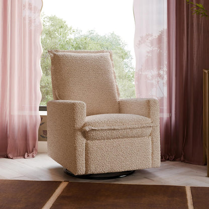 Cali Pillowback Swivel Glider in Performance Plastic Cream Eco-Weave, Water Repellent & Stain Resistant, Greenguard Gold and CertiPUR-US Certified