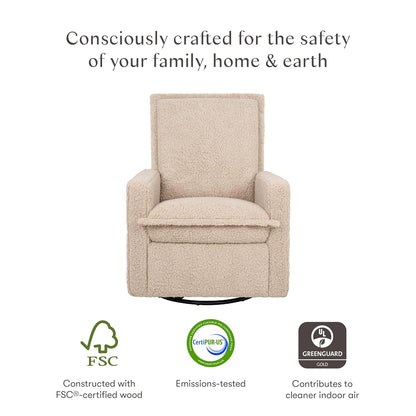 Cali Pillowback Swivel Glider in Performance Plastic Cream Eco-Weave, Water Repellent & Stain Resistant, Greenguard Gold and CertiPUR-US Certified