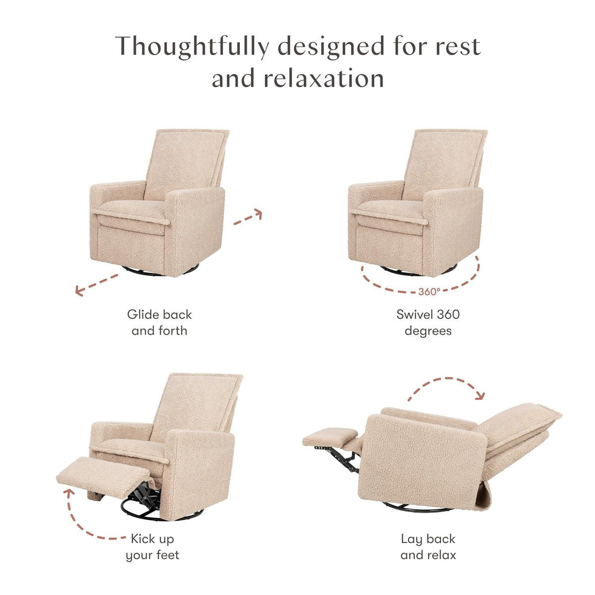 Cali Pillowback Swivel Glider in Performance Plastic Cream Eco-Weave, Water Repellent & Stain Resistant, Greenguard Gold and CertiPUR-US Certified