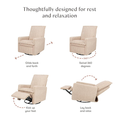 Cali Pillowback Swivel Glider in Performance Plastic Cream Eco-Weave, Water Repellent & Stain Resistant, Greenguard Gold and CertiPUR-US Certified