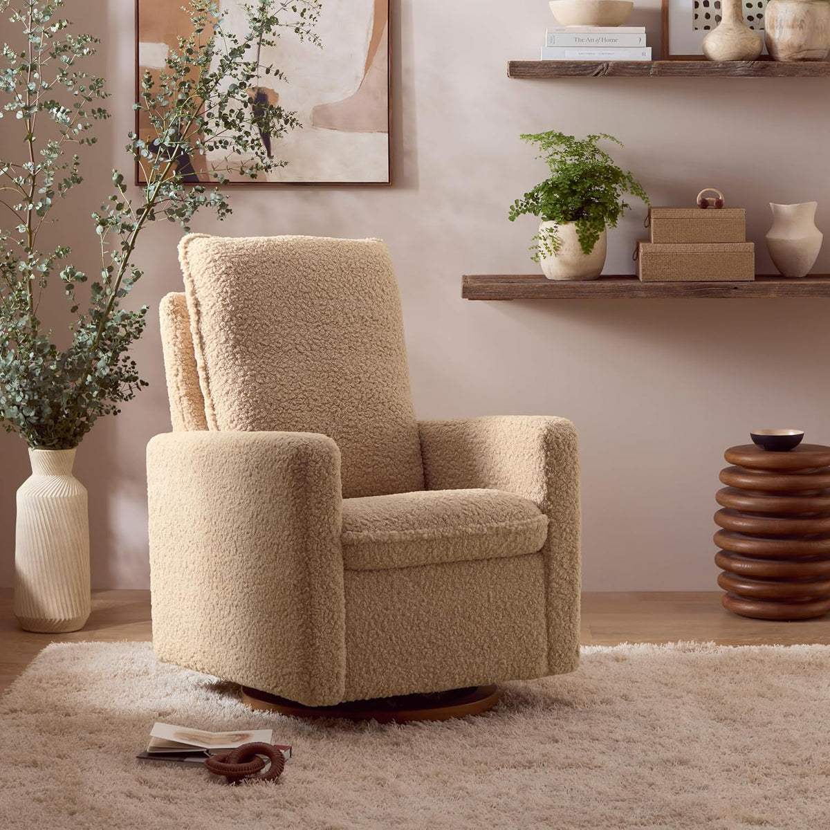 Cali Pillowback Swivel Glider in Performance Plastic Cream Eco-Weave, Water Repellent & Stain Resistant, Greenguard Gold and CertiPUR-US Certified