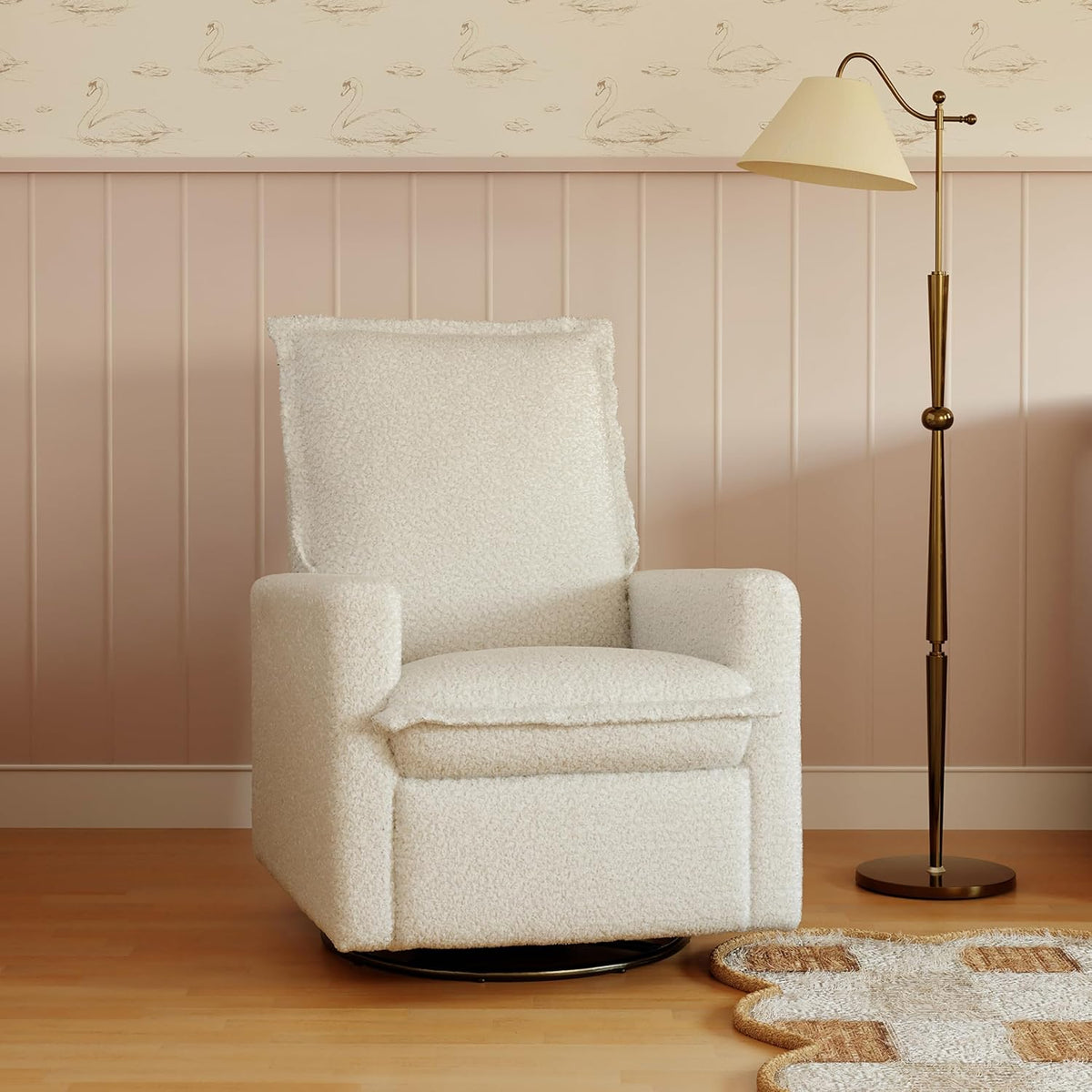 Cali Pillowback Swivel Glider in Performance Plastic Cream Eco-Weave, Water Repellent & Stain Resistant, Greenguard Gold and CertiPUR-US Certified