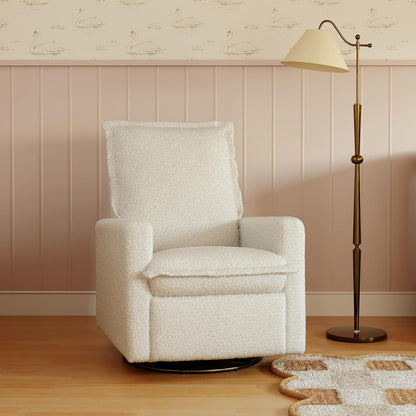 Cali Pillowback Swivel Glider in Performance Plastic Cream Eco-Weave, Water Repellent & Stain Resistant, Greenguard Gold and CertiPUR-US Certified