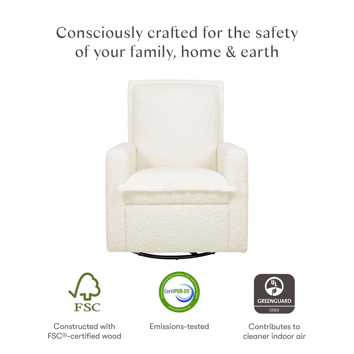 Cali Pillowback Swivel Glider in Performance Plastic Cream Eco-Weave, Water Repellent & Stain Resistant, Greenguard Gold and CertiPUR-US Certified