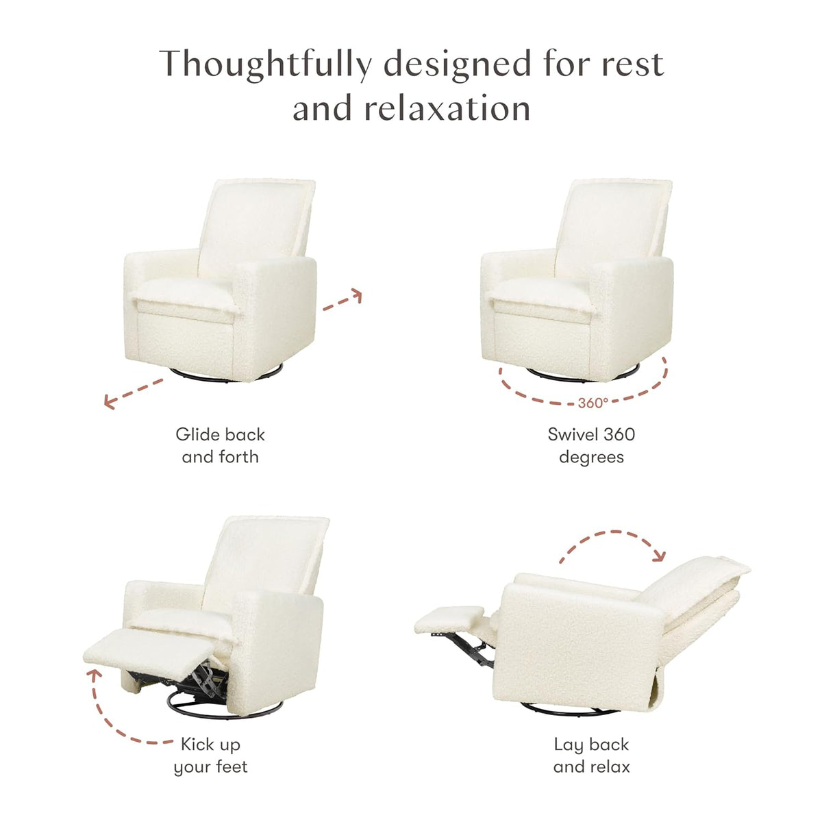 Cali Pillowback Swivel Glider in Performance Plastic Cream Eco-Weave, Water Repellent & Stain Resistant, Greenguard Gold and CertiPUR-US Certified