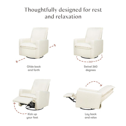Cali Pillowback Swivel Glider in Performance Plastic Cream Eco-Weave, Water Repellent & Stain Resistant, Greenguard Gold and CertiPUR-US Certified
