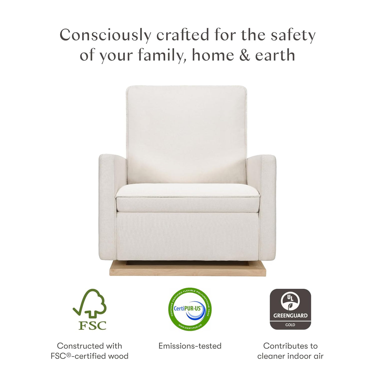 Cali Pillowback Swivel Glider in Performance Plastic Cream Eco-Weave, Water Repellent & Stain Resistant, Greenguard Gold and CertiPUR-US Certified