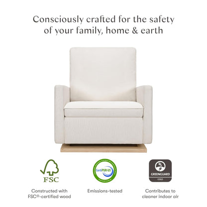 Cali Pillowback Swivel Glider in Performance Plastic Cream Eco-Weave, Water Repellent & Stain Resistant, Greenguard Gold and CertiPUR-US Certified