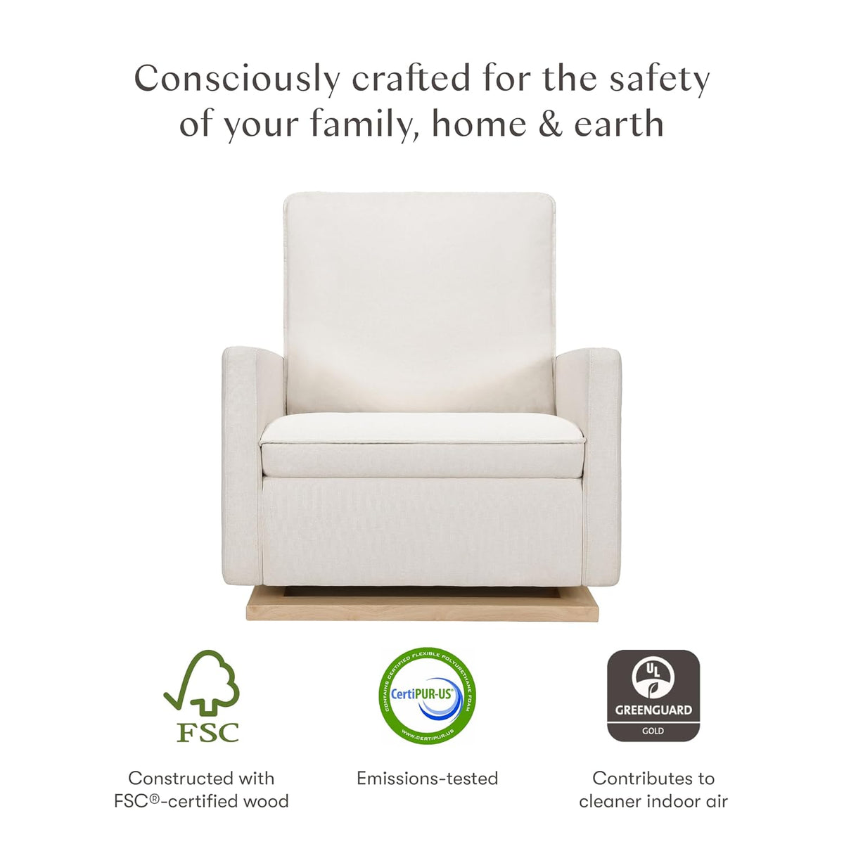 Cali Pillowback Swivel Glider in Performance Plastic Cream Eco-Weave, Water Repellent & Stain Resistant, Greenguard Gold and CertiPUR-US Certified