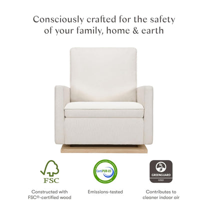 Cali Pillowback Swivel Glider in Performance Plastic Cream Eco-Weave, Water Repellent & Stain Resistant, Greenguard Gold and CertiPUR-US Certified