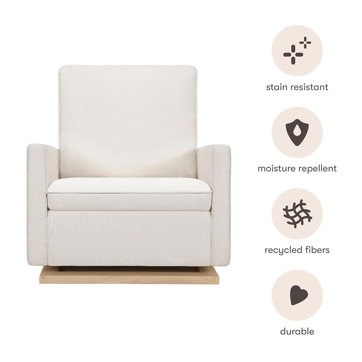Cali Pillowback Swivel Glider in Performance Plastic Cream Eco-Weave, Water Repellent & Stain Resistant, Greenguard Gold and CertiPUR-US Certified