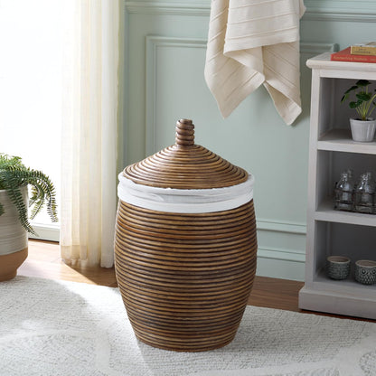 Home Collection Mikkel White & Honey Brown Wash Rattan Laundry Basket (Fully Assembled)