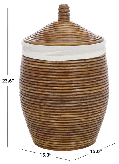 Home Collection Mikkel White & Honey Brown Wash Rattan Laundry Basket (Fully Assembled)