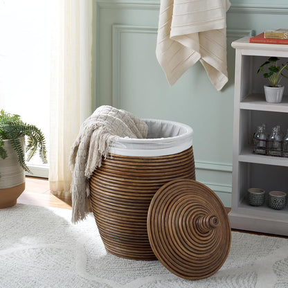 Home Collection Mikkel White & Honey Brown Wash Rattan Laundry Basket (Fully Assembled)