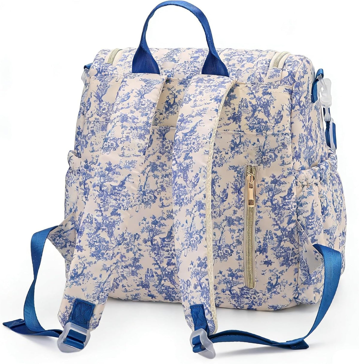 Quilted Diaper Bag Backpack, Compact Floral Diaper Backpack Purse with Stroller Straps Baby Travel Hospital Bag