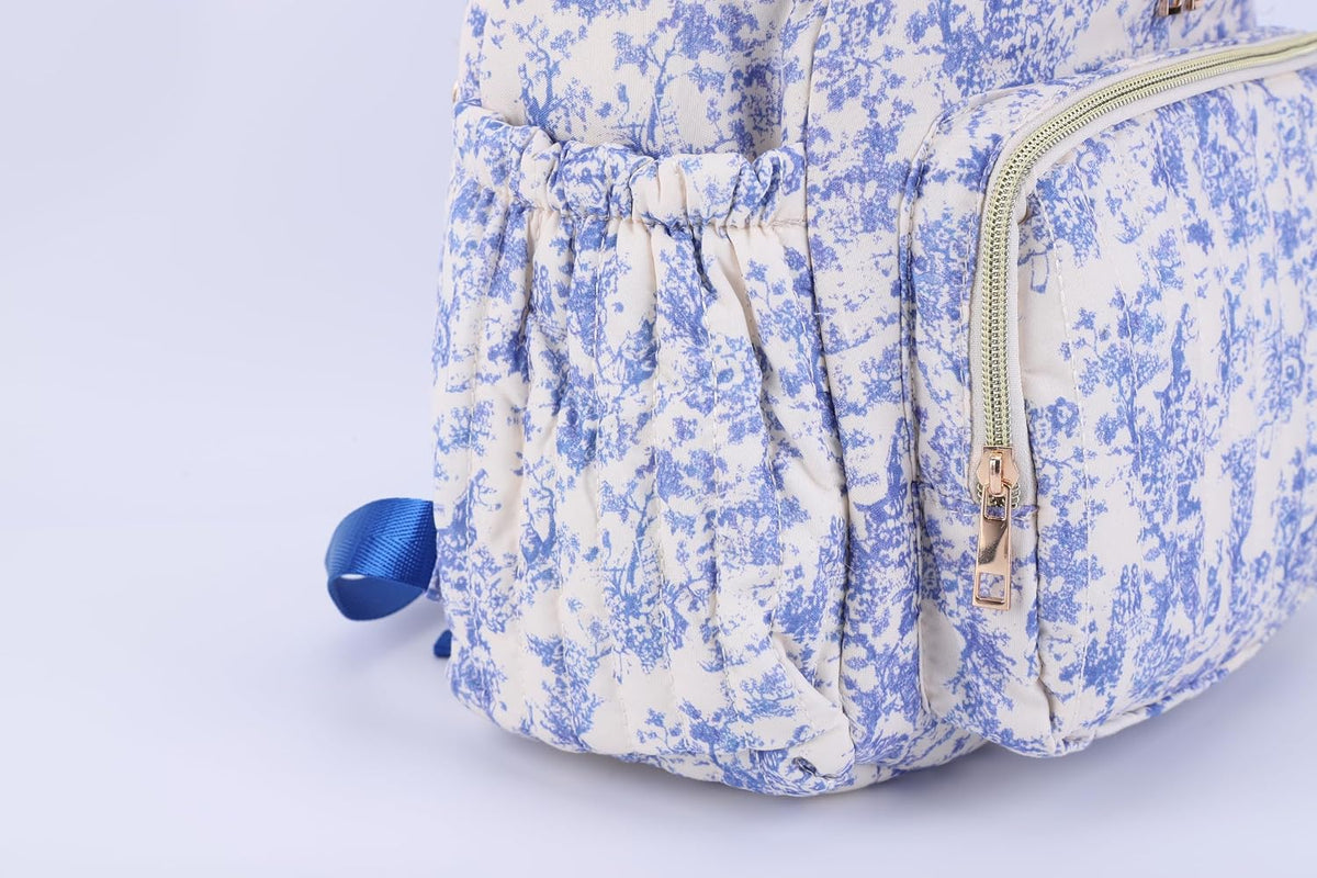 Quilted Diaper Bag Backpack, Compact Floral Diaper Backpack Purse with Stroller Straps Baby Travel Hospital Bag