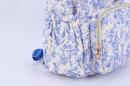 Quilted Diaper Bag Backpack, Compact Floral Diaper Backpack Purse with Stroller Straps Baby Travel Hospital Bag