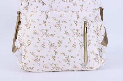 Quilted Diaper Bag Backpack, Compact Floral Diaper Backpack Purse with Stroller Straps Baby Travel Hospital Bag