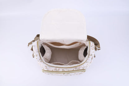 Quilted Diaper Bag Backpack, Compact Floral Diaper Backpack Purse with Stroller Straps Baby Travel Hospital Bag