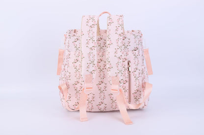 Quilted Diaper Bag Backpack, Compact Floral Diaper Backpack Purse with Stroller Straps Baby Travel Hospital Bag