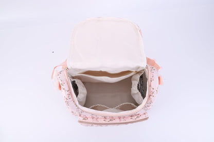 Quilted Diaper Bag Backpack, Compact Floral Diaper Backpack Purse with Stroller Straps Baby Travel Hospital Bag