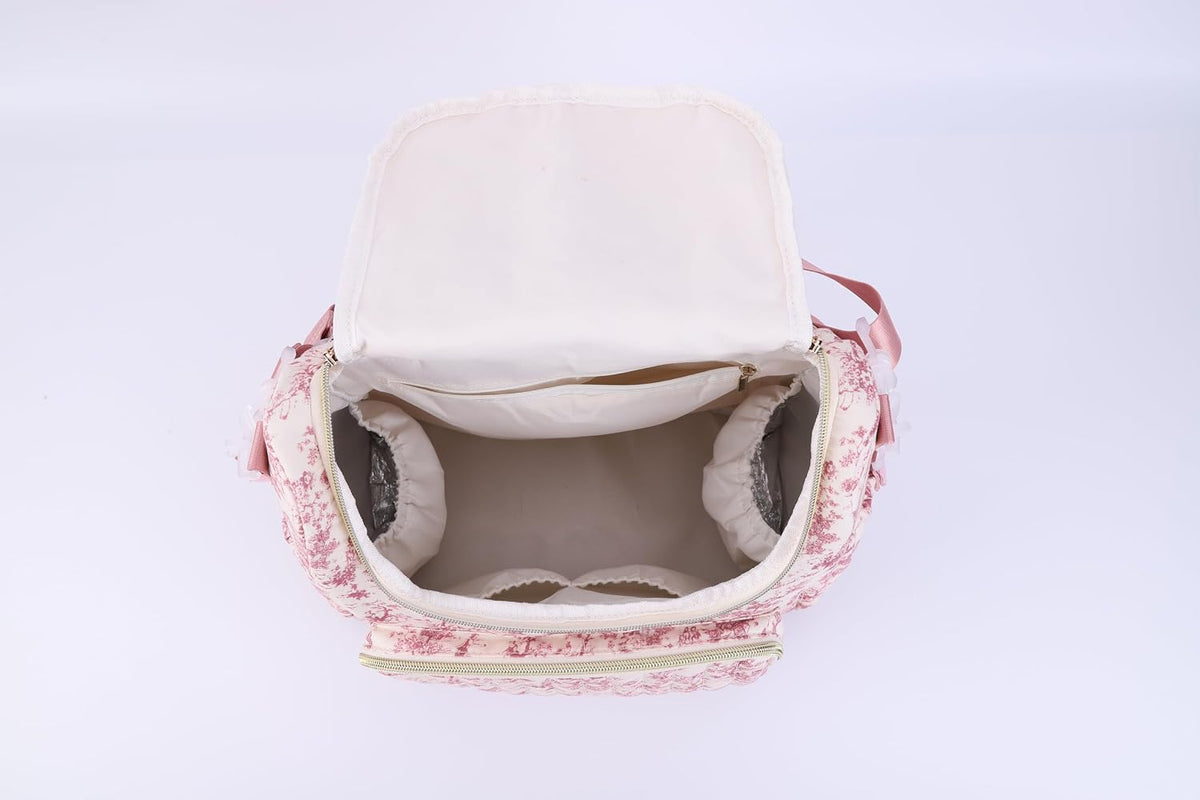 Quilted Diaper Bag Backpack, Compact Floral Diaper Backpack Purse with Stroller Straps Baby Travel Hospital Bag