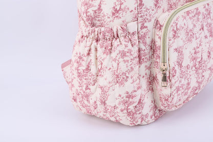Quilted Diaper Bag Backpack, Compact Floral Diaper Backpack Purse with Stroller Straps Baby Travel Hospital Bag