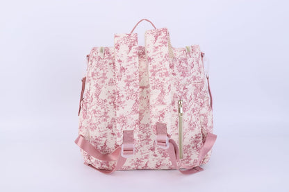 Quilted Diaper Bag Backpack, Compact Floral Diaper Backpack Purse with Stroller Straps Baby Travel Hospital Bag