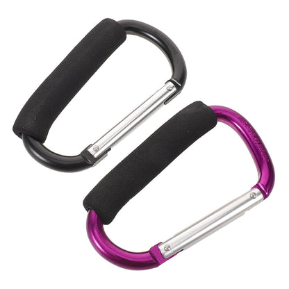 2PCS Stroller Carabiner Clip, 5.24 Inch Large Stroller Hooks for Bags, Universal Carabiner with Sponge Handle Heavy Duty for Mom Outdoor Travel, Trips, Camping, Park