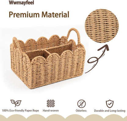 Diaper Caddy Organizer, Paper Rope Storage Baskets Nursery Bin with Removable Divider, Portable Car Organizer for Diapers, Baby Shower Gifts, Newborn Essentials Must Haves