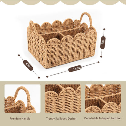 Diaper Caddy Organizer, Paper Rope Storage Baskets Nursery Bin with Removable Divider, Portable Car Organizer for Diapers, Baby Shower Gifts, Newborn Essentials Must Haves