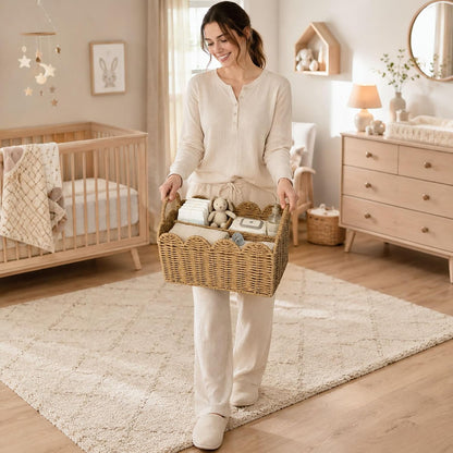 Diaper Caddy Organizer, Paper Rope Storage Baskets Nursery Bin with Removable Divider, Portable Car Organizer for Diapers, Baby Shower Gifts, Newborn Essentials Must Haves