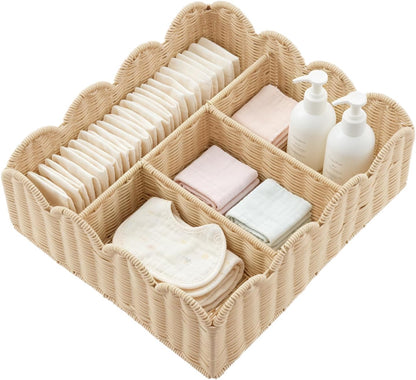 Diaper Caddy Organizer, Scalloped Changing Table Organizer with 4 Dividers