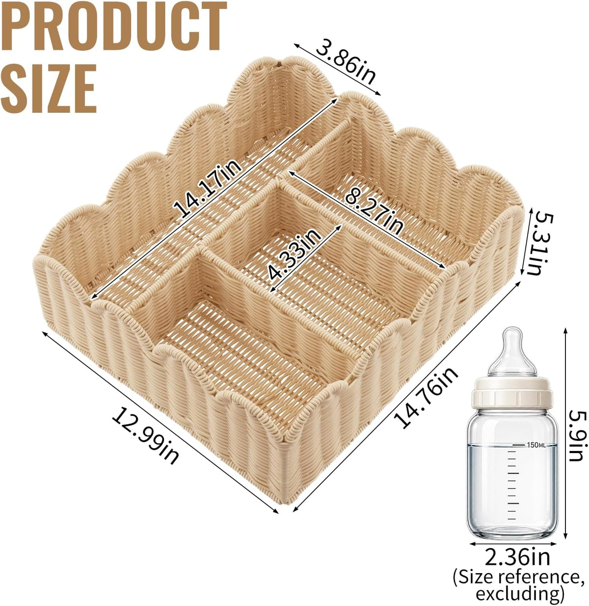 Diaper Caddy Organizer, Scalloped Changing Table Organizer with 4 Dividers