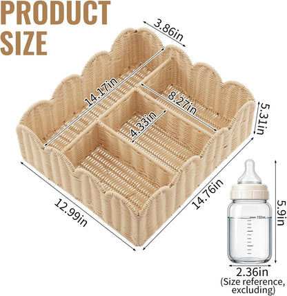 Diaper Caddy Organizer, Scalloped Changing Table Organizer with 4 Dividers