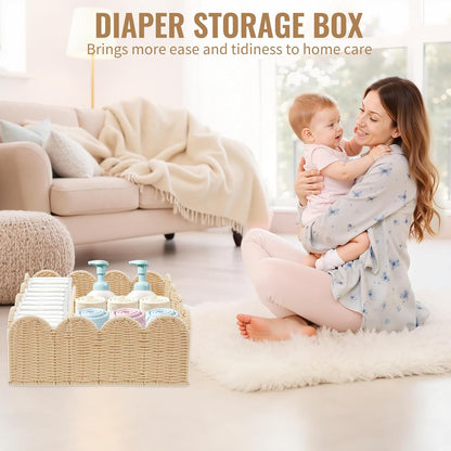 Diaper Caddy Organizer, Scalloped Changing Table Organizer with 4 Dividers