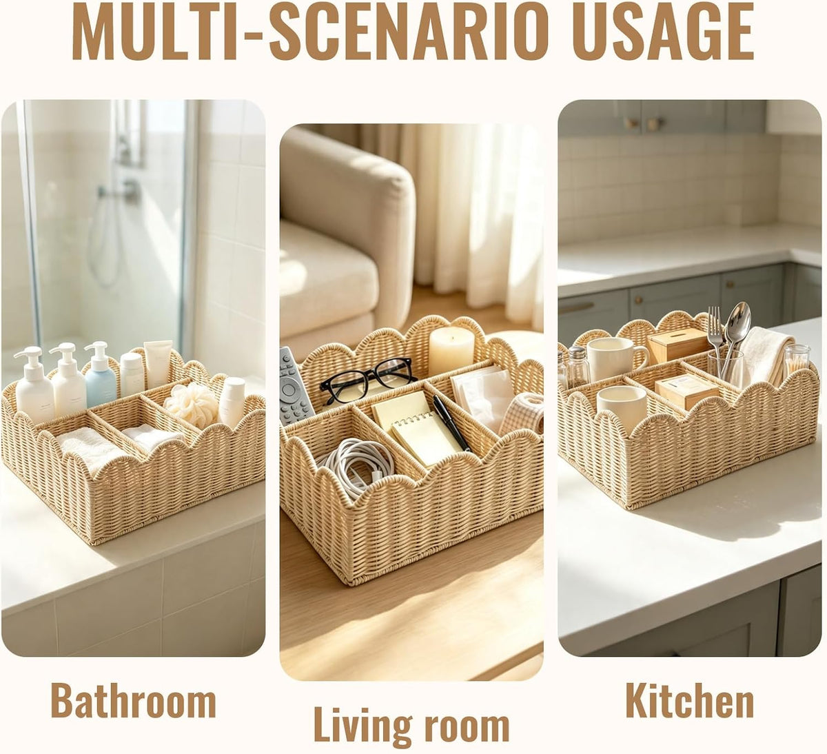 Diaper Caddy Organizer, Scalloped Changing Table Organizer with 4 Dividers