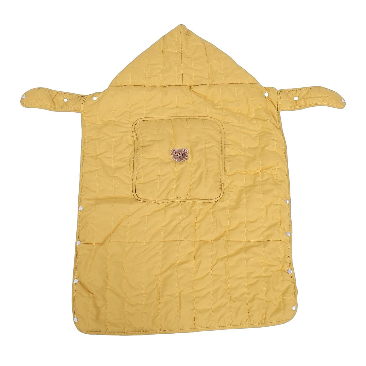 Winter Windproof Baby Carrier Cover | Soft Plush Lining Newborn Hooded Cover with Pockets for Infant Car Seat Canopy Nursing Shopping Cart Liner Cold Weather Outdoor Walks (Yellow with Bear