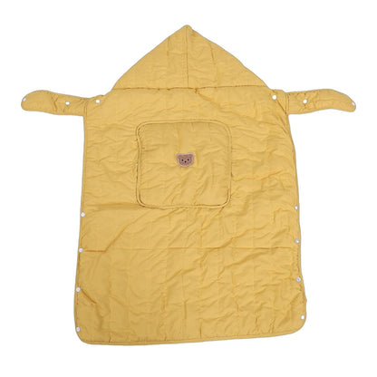 Winter Windproof Baby Carrier Cover | Soft Plush Lining Newborn Hooded Cover with Pockets for Infant Car Seat Canopy Nursing Shopping Cart Liner Cold Weather Outdoor Walks (Yellow with Bear
