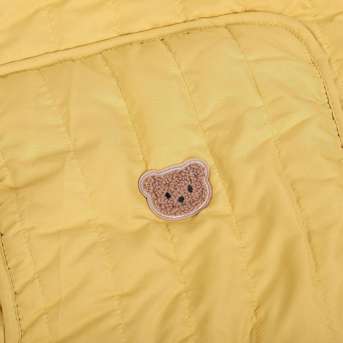 Winter Windproof Baby Carrier Cover | Soft Plush Lining Newborn Hooded Cover with Pockets for Infant Car Seat Canopy Nursing Shopping Cart Liner Cold Weather Outdoor Walks (Yellow with Bear