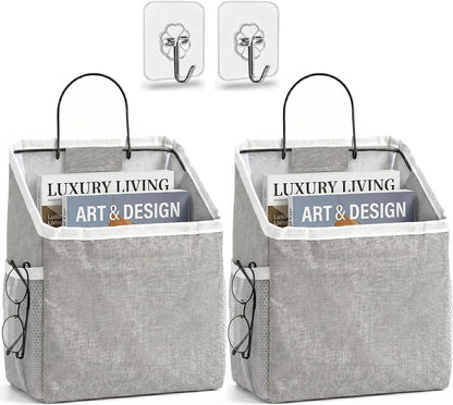 Wall Hanging Organizer Bag, 2-Pack Linen Storage Baskets, Wall Hanging Storage Basket for Bedroom, Kitchen, Office, RV Camper (Gray-2ps)