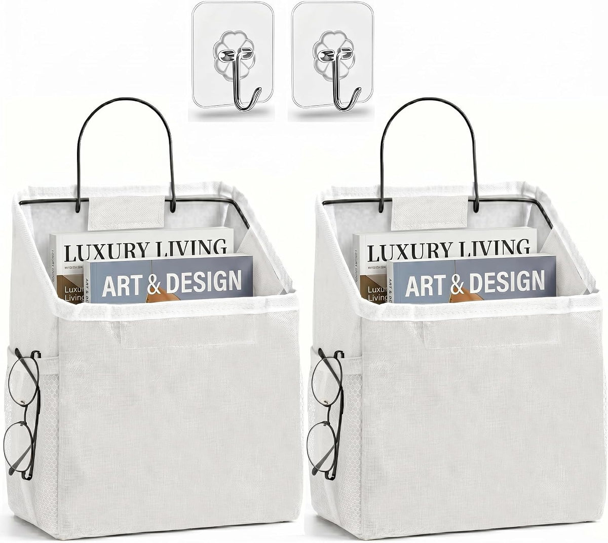 Wall Hanging Organizer Bag, 2-Pack Linen Storage Baskets, Wall Hanging Storage Basket for Bedroom, Kitchen, Office, RV Camper (Gray-2ps)