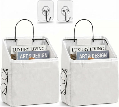 Wall Hanging Organizer Bag, 2-Pack Linen Storage Baskets, Wall Hanging Storage Basket for Bedroom, Kitchen, Office, RV Camper (Gray-2ps)