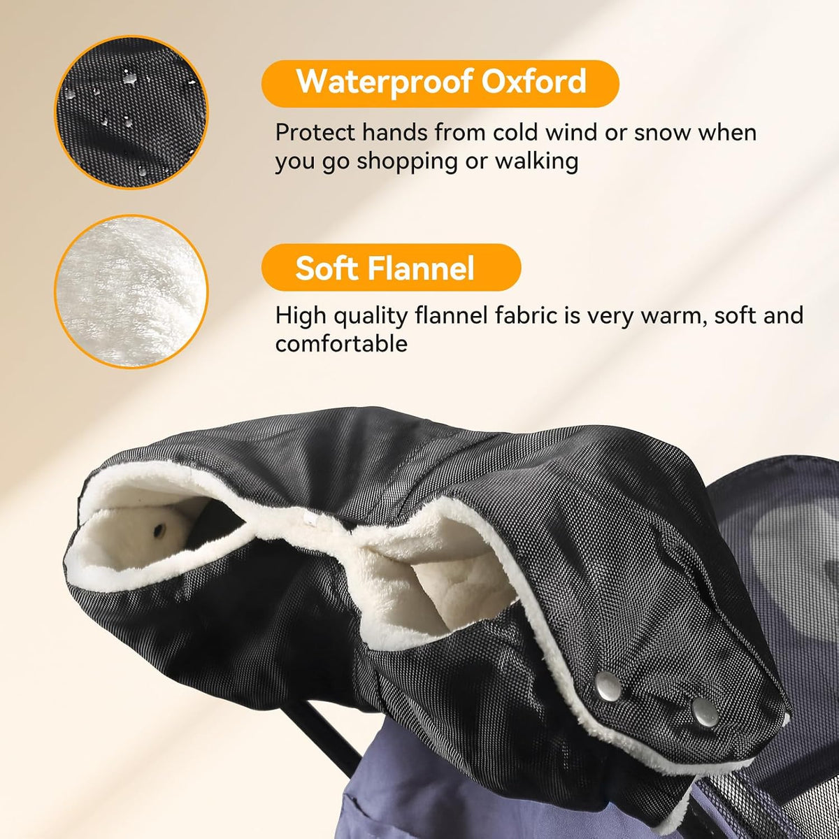 Stroller Hand Muff, Thick Gloves Anti-Freeze, Hand Warmer Muff with Fleece, Waterproof, Windproof, Universal Size for Pushchairs