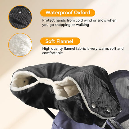Stroller Hand Muff, Thick Gloves Anti-Freeze, Hand Warmer Muff with Fleece, Waterproof, Windproof, Universal Size for Pushchairs